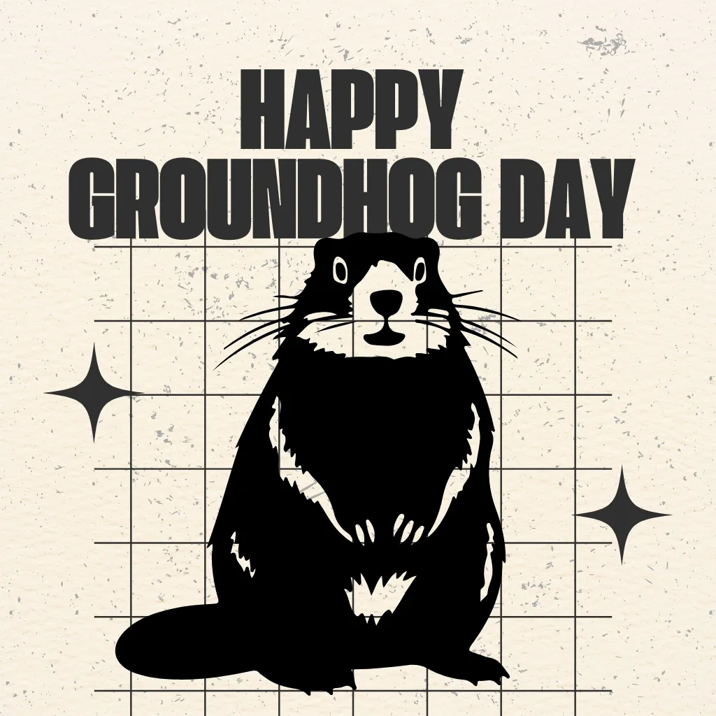Happy Groundhog Day wishes photo black and white 