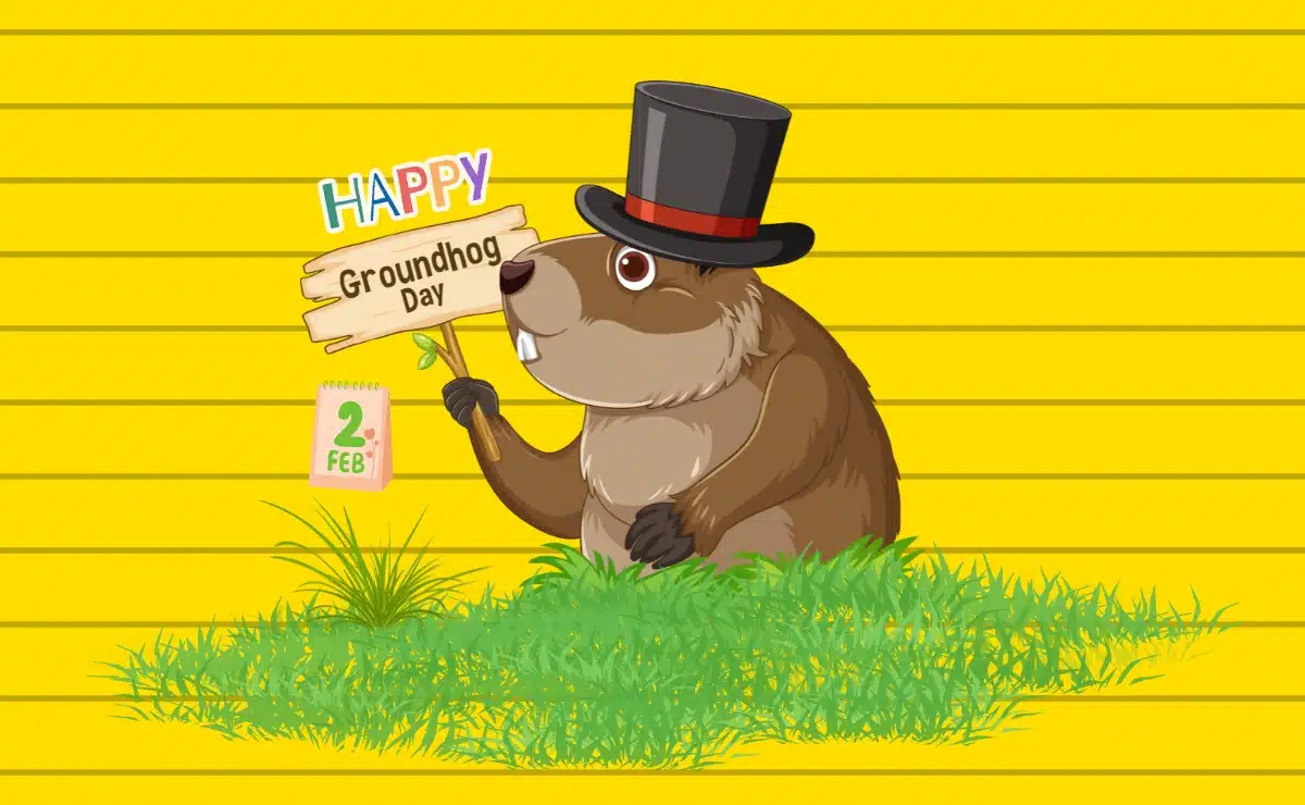 Happy Groundhog Day poster yellow background
